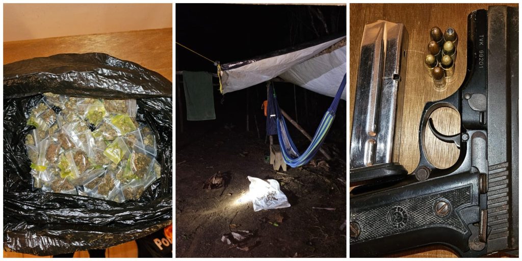 Police find gun, narcotics at makeshift mining camp