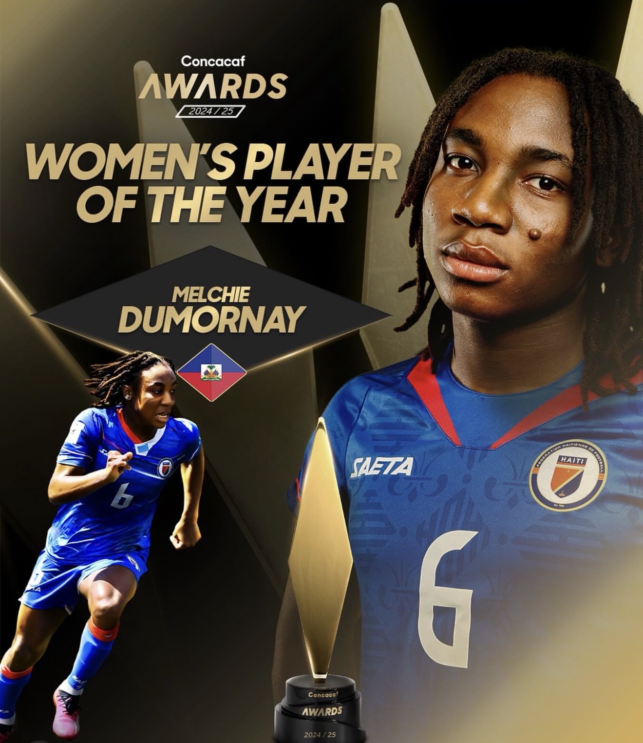 Melchie Dumornay, encore au sommet : la star haïtienne sacrée joueuse de l’année de la Concacaf 2024/2025