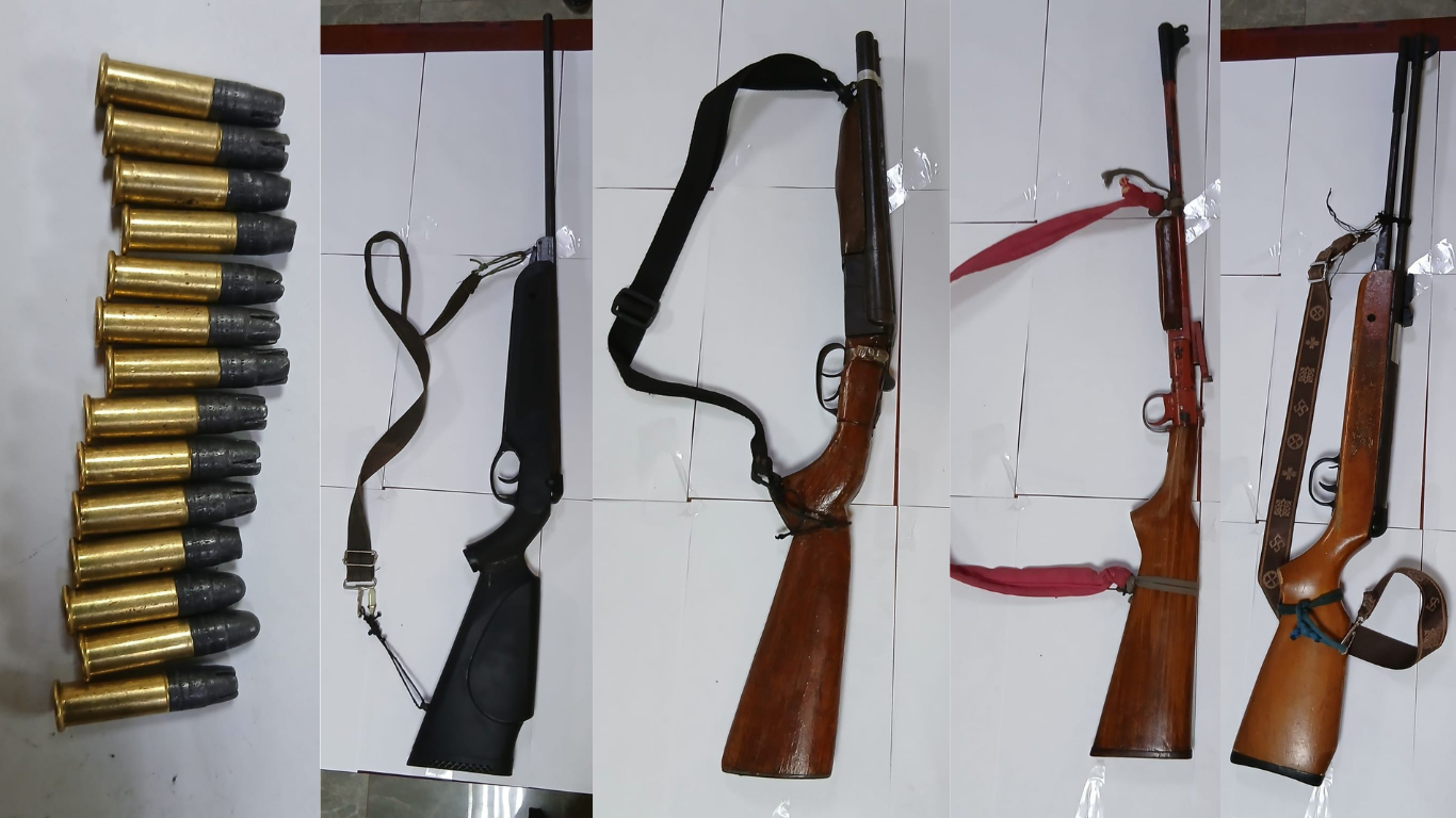 Rifles, shotgun, ammo found; three arrested